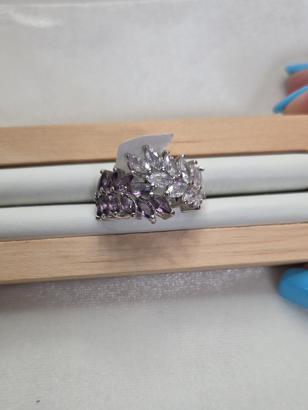 Purple Clear Rhinestone Ring Silver Tone Band Elegant Rhinestone Crystal Fashion
